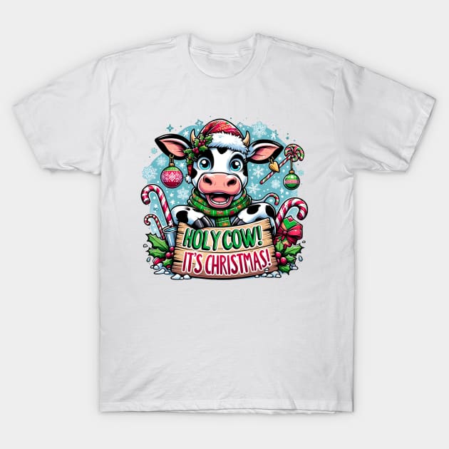 Christmas Cheer Cow Tee: Festive Farmyard Fun T-Shirt by PacPrintwear8